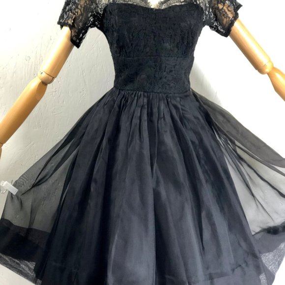 black organza lace fit flare / sheer illusion top - Picture 5 of 10